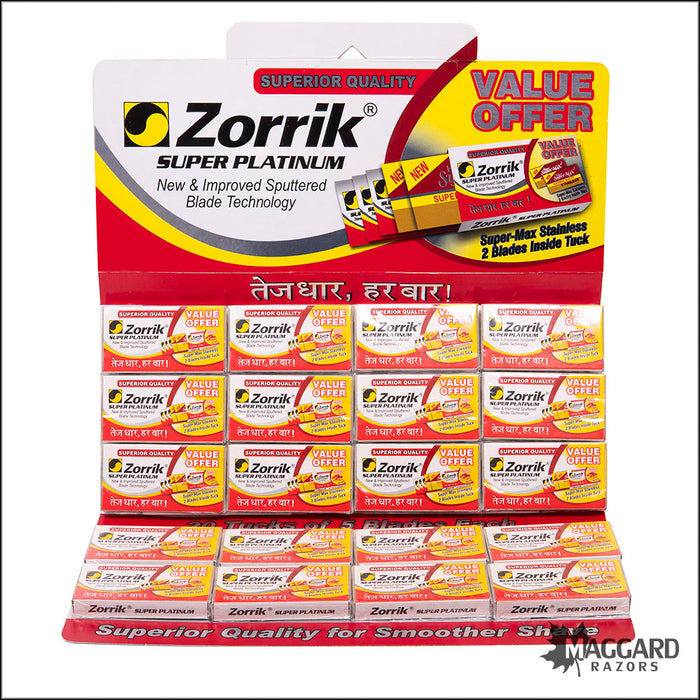 Zorrik Super Platinum and Super Max Stainless Combo Pack Double Edge Safety Razor Blades