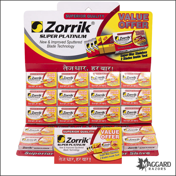 Zorrik Super Platinum and Super Max Stainless Combo Pack Double Edge Safety Razor Blades