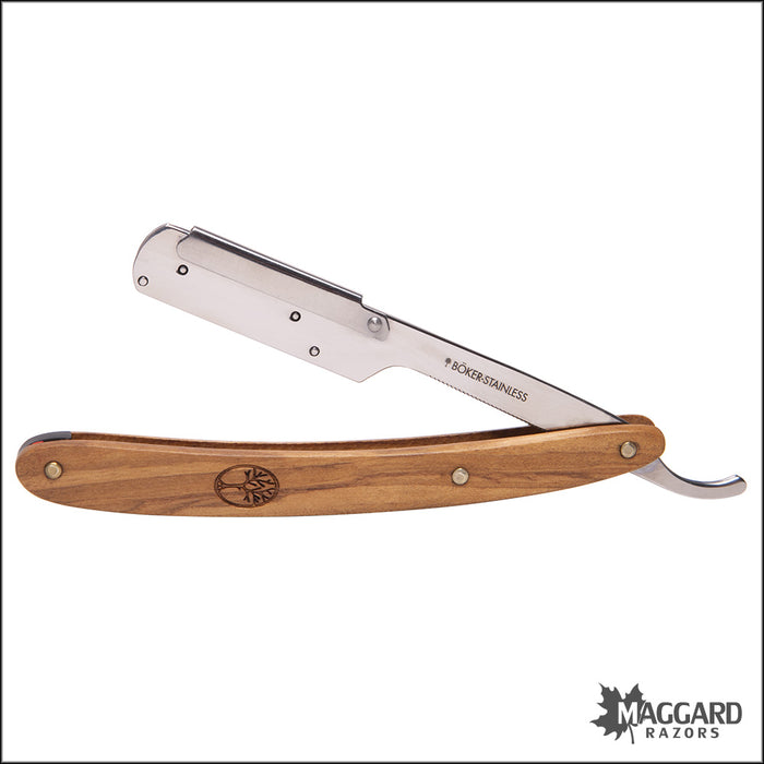 Boker 140906 Pro Barberette Stainless Steel Shavette Razor, Olive Wood Scales