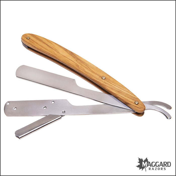 Boker 140906 Pro Barberette Stainless Steel Shavette Razor, Olive Wood Scales