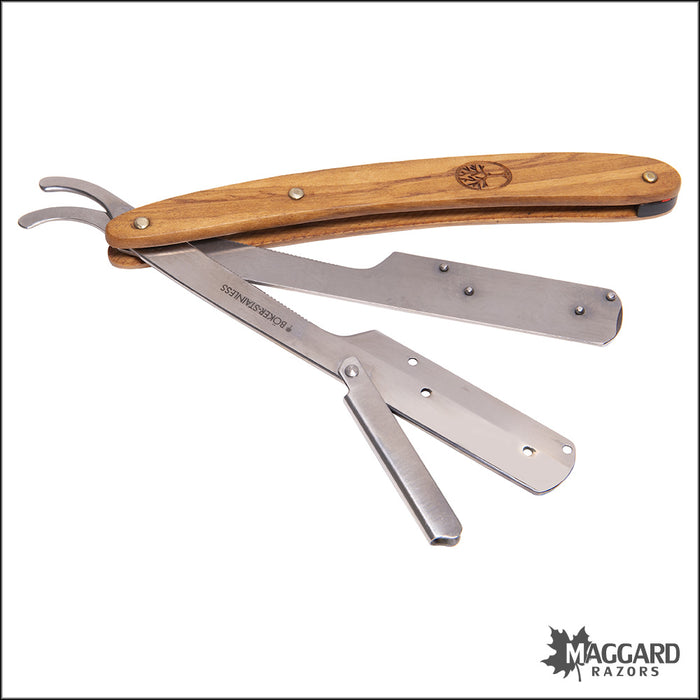 Boker 140906 Pro Barberette Stainless Steel Shavette Razor, Olive Wood Scales