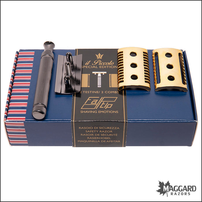 Fatip il Piccolo Special Edition Black and Gold DE Safety Razor, Includes Two Heads, #42121