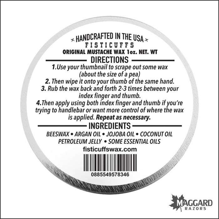 Fisticuffs Mustache Wax Original Hold, 1oz Tin - O.G. Scent