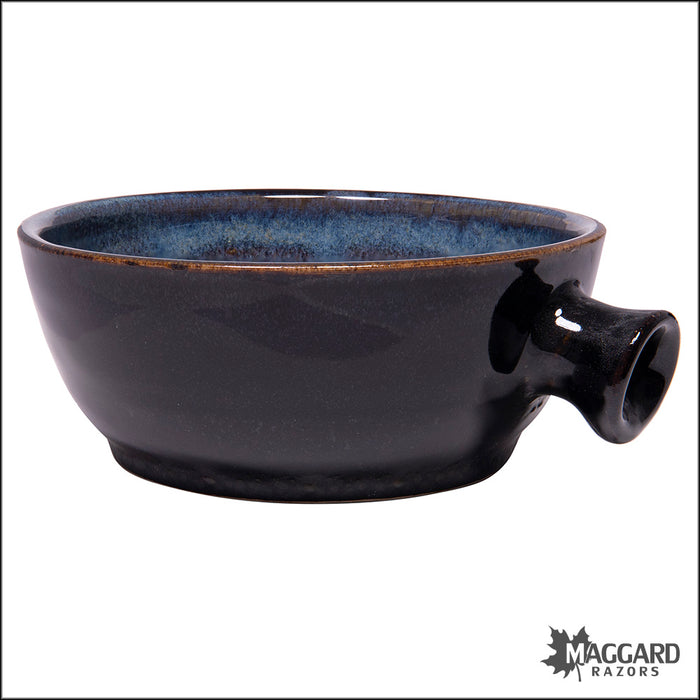 Heather Wright 2024-019 Black and Blue Handmade Ceramic Lather Bowl with Thumb Handle