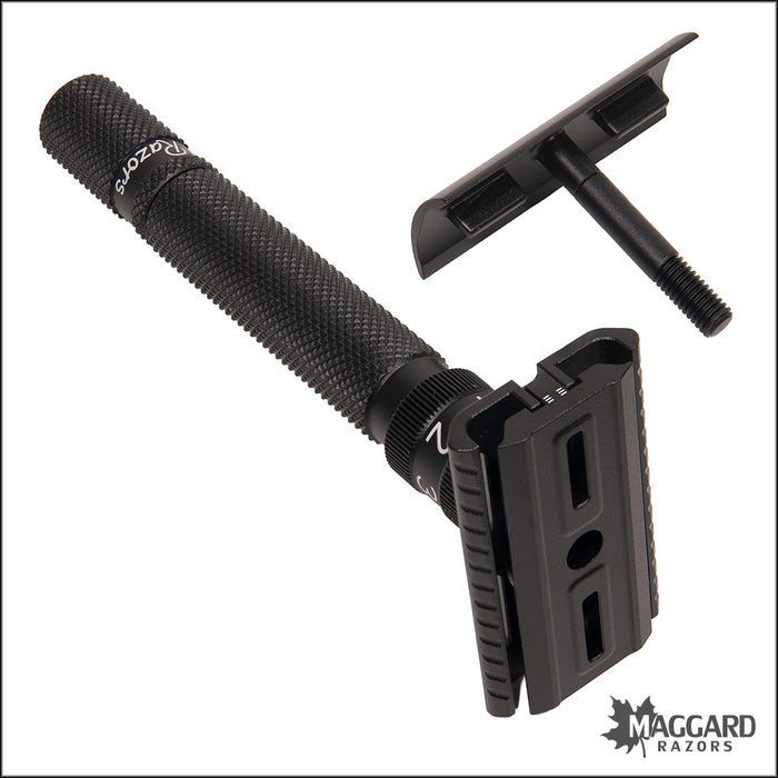 Rockwell Razors SETPOINT™ Adjustable 2-Piece Machined DE Safety Razor, Black Aluminum
