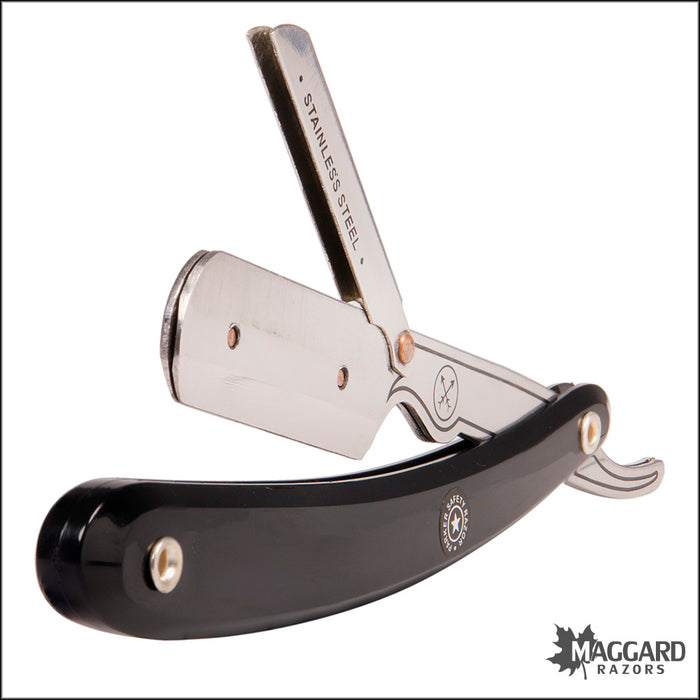 Parker SRB Black Handle Stainless-Steel Replaceable Blade Shavette Straight Razor