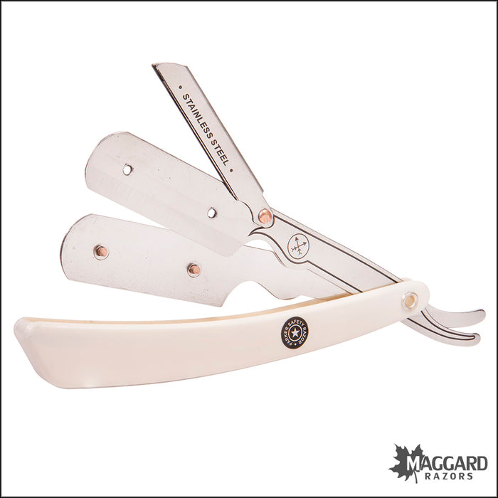Parker SRW White Handle Stainless Steel Replaceable Blade Shavette Straight Razor